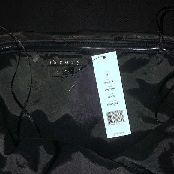 NWT THEORY Y2K Pleated Lamb Leather & Wool Twill Strapless Black Mini Dress 4 - Picture 5 of 6